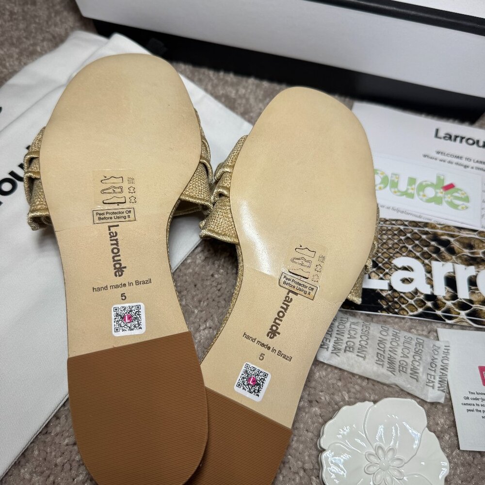Larroude Ivy Ruffle Raffia Slide Sandal - Picture 3 of 6